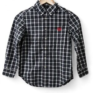 Chaps Kids‎ Button Down Shirt Boys Small 8 Navy Blue Plaid Long Sleeve Preppy